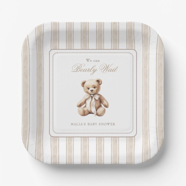 Plato De Papel Podemos Esperar Elegante Baby Shower (Anverso)