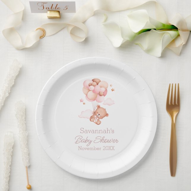 Plato De Papel Podemos esperar globos rosados Baby Shower (Boda)