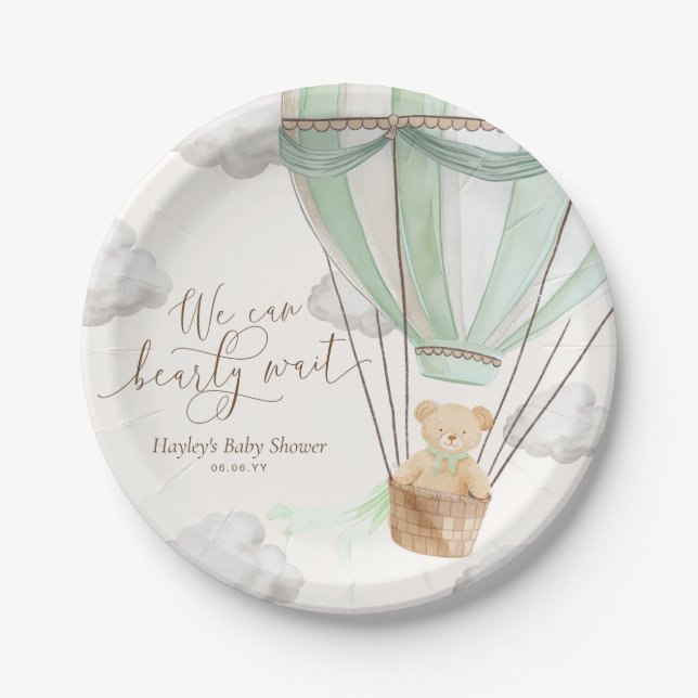 Plato De Papel Podemos Esperar La Mint Green Baby Shower (Anverso)