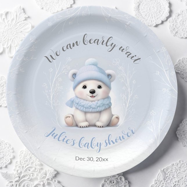 Plato De Papel Podemos Esperar Las Placas Azules De Papel De Baby (We Can Bearly Wait Blue Baby Shower Paper Plates)