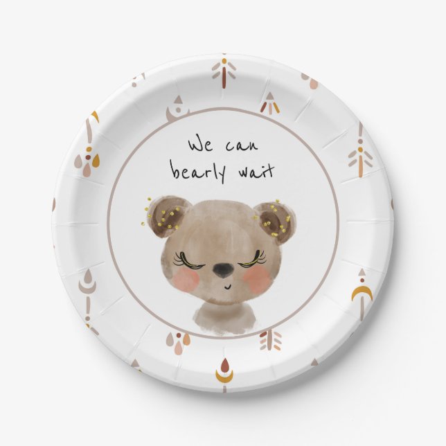 Plato De Papel Podemos Esperar Placas Teddy Bear Baby Shower (Anverso)