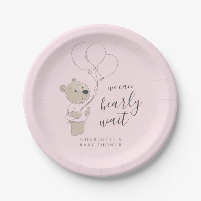 Plato De Papel Podemos Esperar. | Teddy Bear Baby Shower (Anverso)