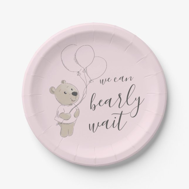 Plato De Papel Podemos Esperar. | Teddy Bear Baby Shower (Anverso)