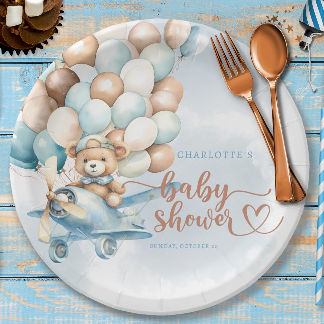Plato De Papel ¡Podemos Esperar! Teddy Bear Blue Baby Shower (We can bearly wait baby shower paper plates, party decor, teddy bear, boy baby shower,)