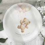 Plato De Papel Podemos esperar temprano, niña rosa ducha<br><div class="desc">Prepárese para una celebración conmovedora con los platos de papel de ducha con motivos de PixeliaCreations. 🎉 Con un adorable oso de peluche color agua, con una encantadora cinta alrededor de su cuello y globos aferrados, estos platos le dan un toque de dulzura y capricho a su día especial. Están...</div>