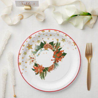 Plato De Papel Poinsetta de Navidad y Verdor