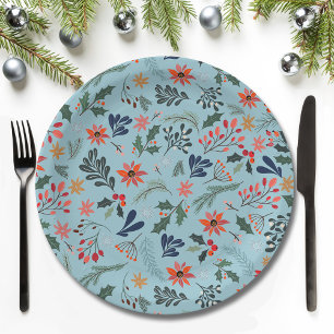 Plato De Papel Poinsettia Berries deja a Navidades de vacaciones