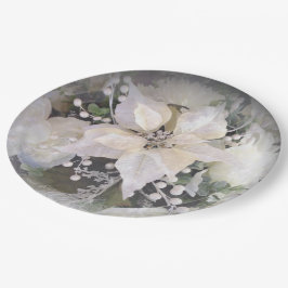 Plato De Papel Poinsettia blanca elegante