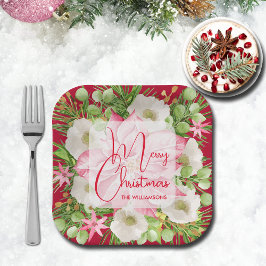 Plato De Papel Poinsettia Merry Christmas
