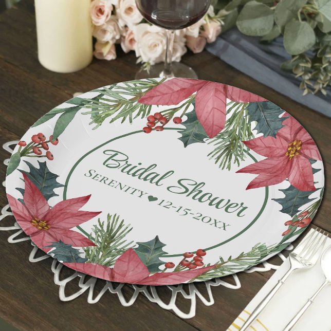 Plato De Papel Poinsettia Navidades rojos Floral Bridal Shower (Subido por el creador)