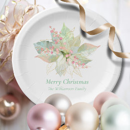 Plato De Papel Poinsettia Pastel Navidades Elegantes Sabio Rosa