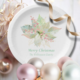 Plato De Papel Poinsettia Pastel Navidades Elegantes Sabio Rosa