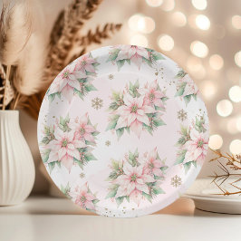 Plato De Papel Poinsettia pink Wind snowflakes cumpleaños