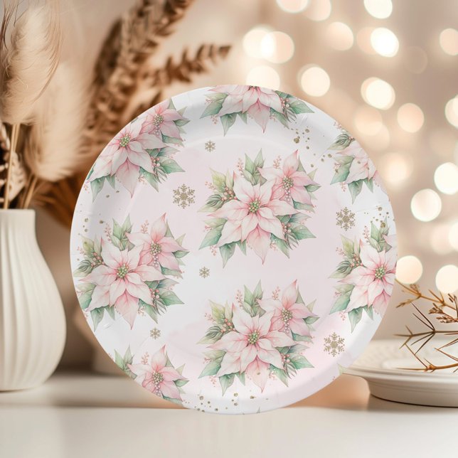 Plato De Papel Poinsettia pink Wind snowflakes cumpleaños (Subido por el creador)