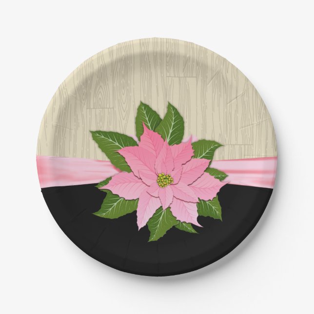 Plato De Papel Poinsettia rosa (Anverso)