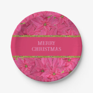 Plato De Papel Poinsettias de color fucsia, personalizado de patr