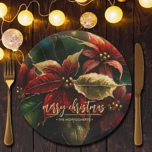 Plato De Papel Poinsettias Feliz Navidad (Subido por el creador)