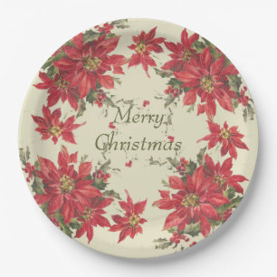 Plato De Papel Poinsettias vintage de Navidad