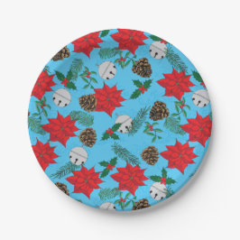 Plato De Papel Poinsettias y campanas plateadas en placas de pape