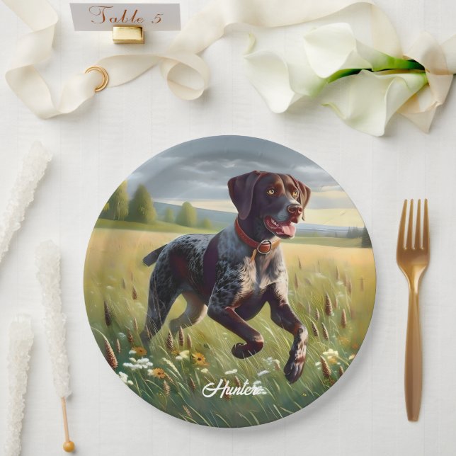 Plato De Papel Pointer Alemán de Pelo Corto Corriendo (Boda)