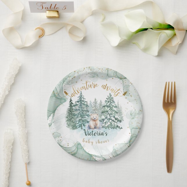 Plato De Papel Polar Bear Adventure espera Baby Shower (Boda)