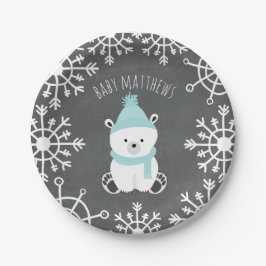 Plato De Papel Polar Bear Boy Winter Baby Shower