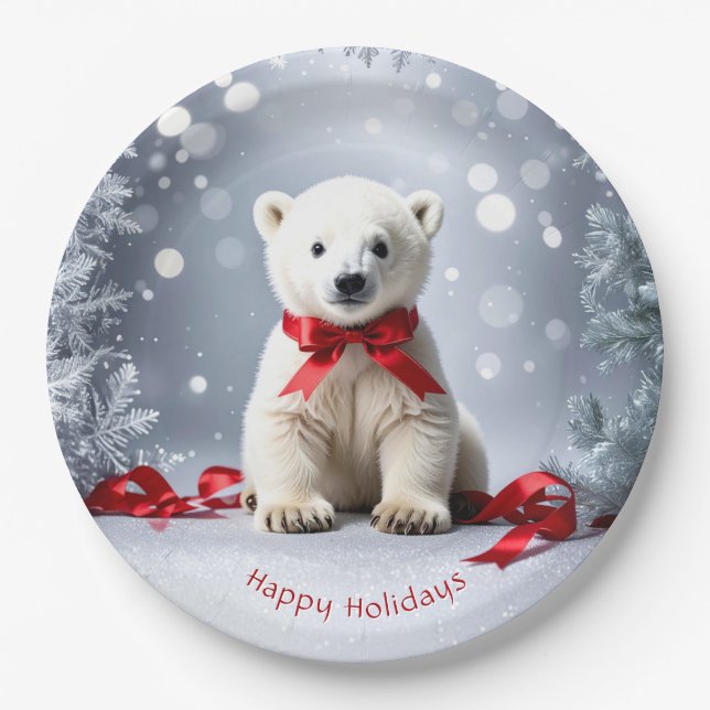 Plato De Papel Polar Bear Christmas Holiday Paper Plate (Anverso)