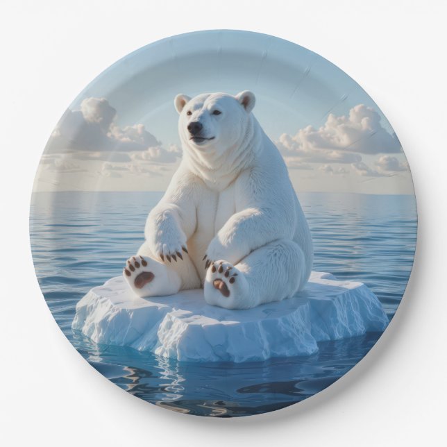Plato De Papel Polar Bear Floating On an Ice Floe (Anverso)