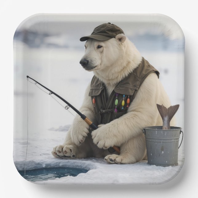 Plato De Papel Polar Bear Ice Fishing (Anverso)