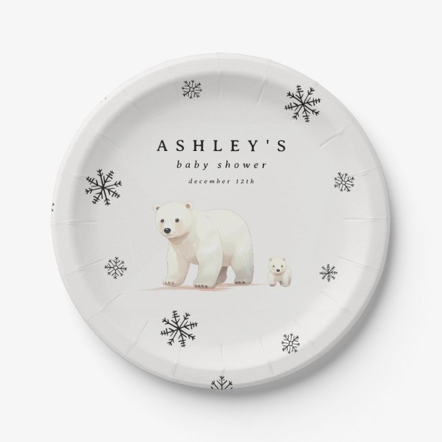Plato De Papel Polar Bear Winter Baby Shower (Anverso)