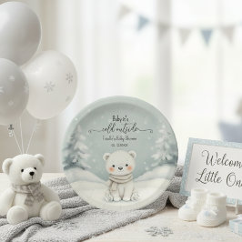 Plato De Papel Polar Bear Winter Gender Neutral Snow Baby Shower 