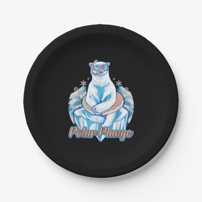 Plato De Papel Polar Plunge Ice Jump Funny Bear Polar Winter Swim (Anverso)