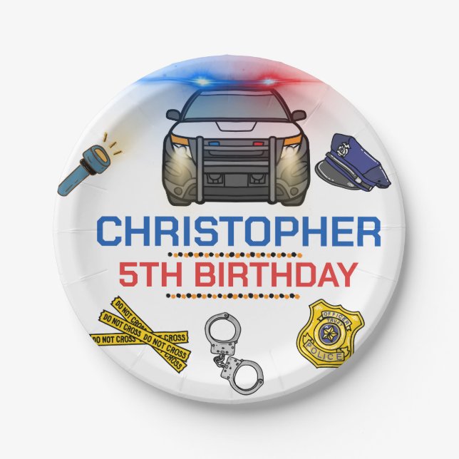 Plato De Papel Policía de policía Partido del Cumpleaños (Anverso)