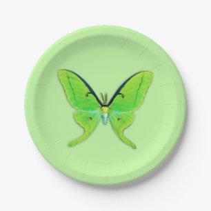 Plato De Papel Polilla de Luna - verde lima en un pálido - fondo