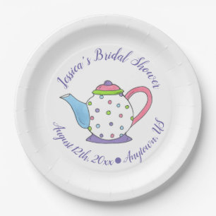 Plato De Papel Polka Dot Teapot Tarde Tea Bridal Baby Shower