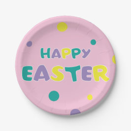 Plato De Papel Polka Dots Pastel Pink Happy Easter