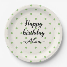 Plato De Papel Polka minimalista puntos verde y blanco Cumpleaños