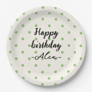 Plato De Papel Polka minimalista puntos verde y blanco Cumpleaños