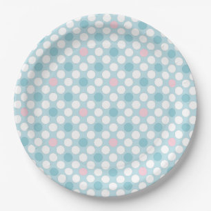 Plato De Papel Polka pega retro azul rosado blanco