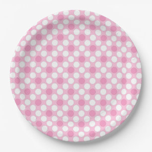 Plato De Papel Polka pega retro rosa blanco