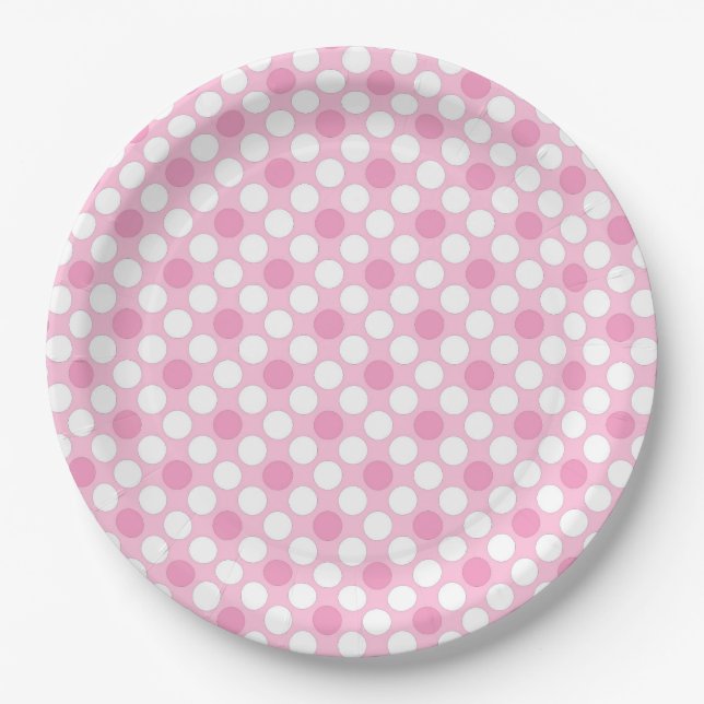 Plato De Papel Polka pega retro rosa blanco (Anverso)