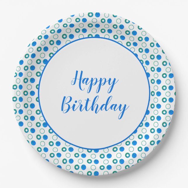 Plato De Papel Polka-Punto Azul Y Blanco Moderno (Anverso)