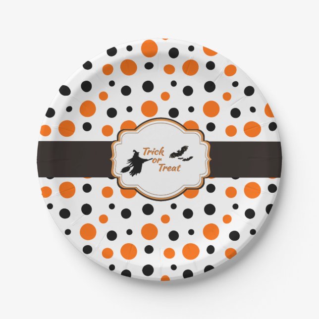 Plato De Papel Polka puntos Halloween Placas de papel 7" (Anverso)