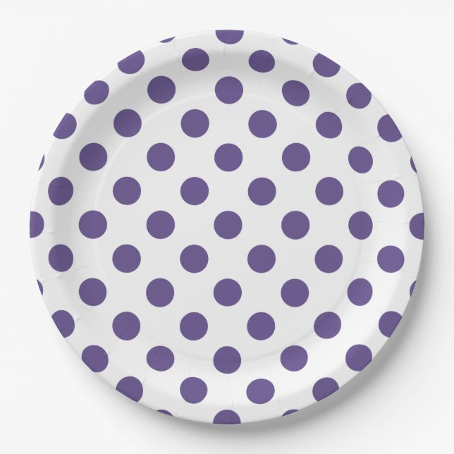 Plato De Papel Polka ultravioleta sobre blanco (Anverso)