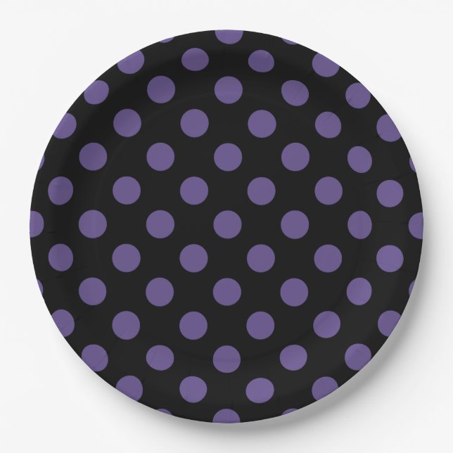 Plato De Papel Polka ultravioleta sobre negro (Anverso)