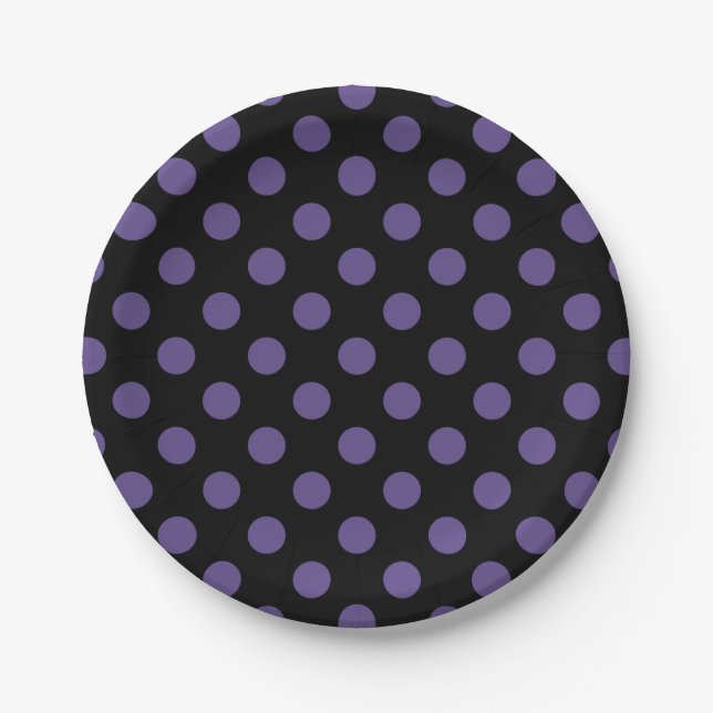 Plato De Papel Polka ultravioleta sobre negro (Anverso)