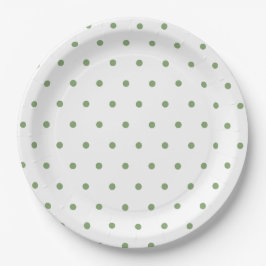 Plato De Papel Polka verde suave con puntos blancos
