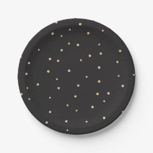 Plato De Papel Polkadot negro y oro Placa de papel Fiesta desecha
