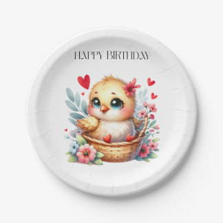Plato De Papel Pollito de cumpleaños lindo.