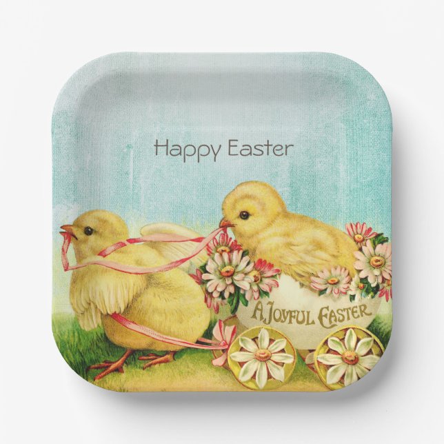Plato De Papel Pollitos de Pascua Retro Vintage (Anverso)